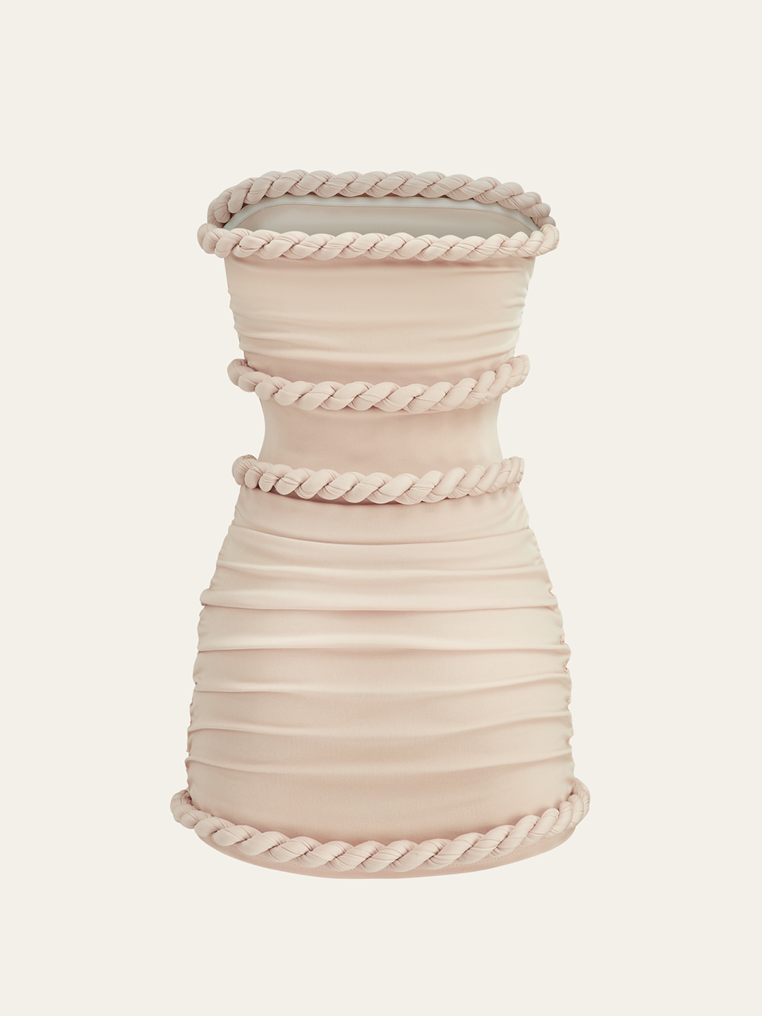 Braided Rope Trim Ruched Strapless Dress