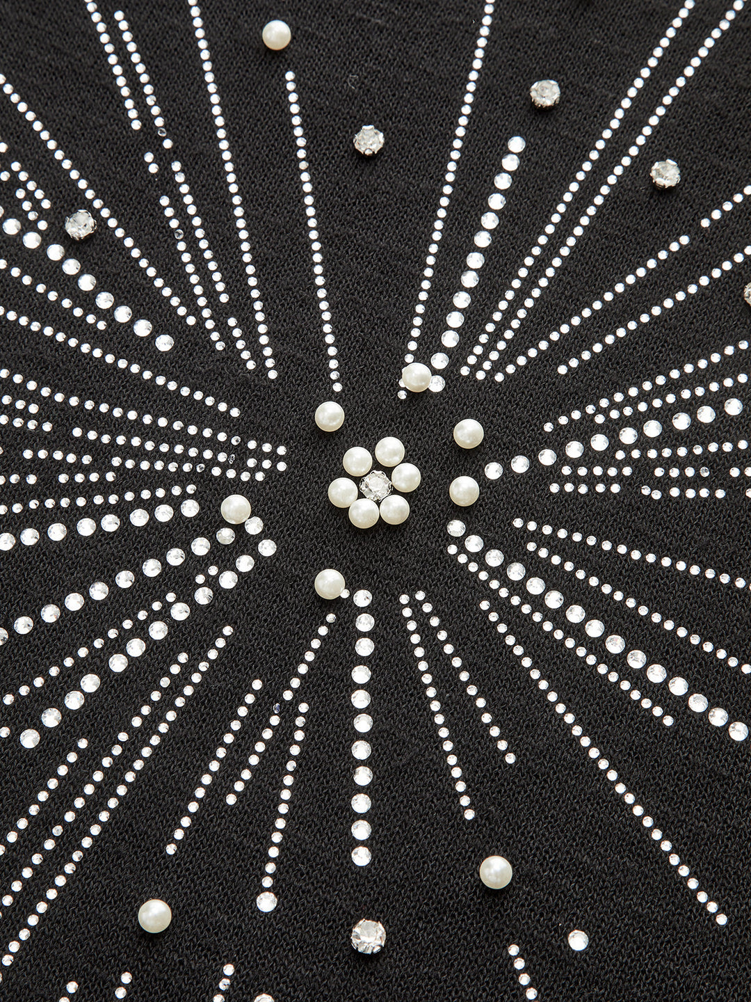 Rhinestone & Pearl Firework Pattern Knit Top