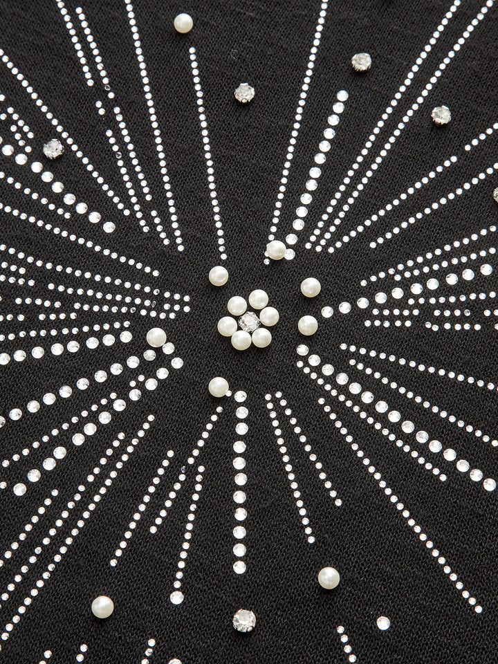 Rhinestone & Pearl Firework Pattern Knit Top