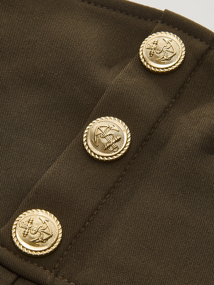 High-Waisted Pleated Mini Skirt with Decor Button