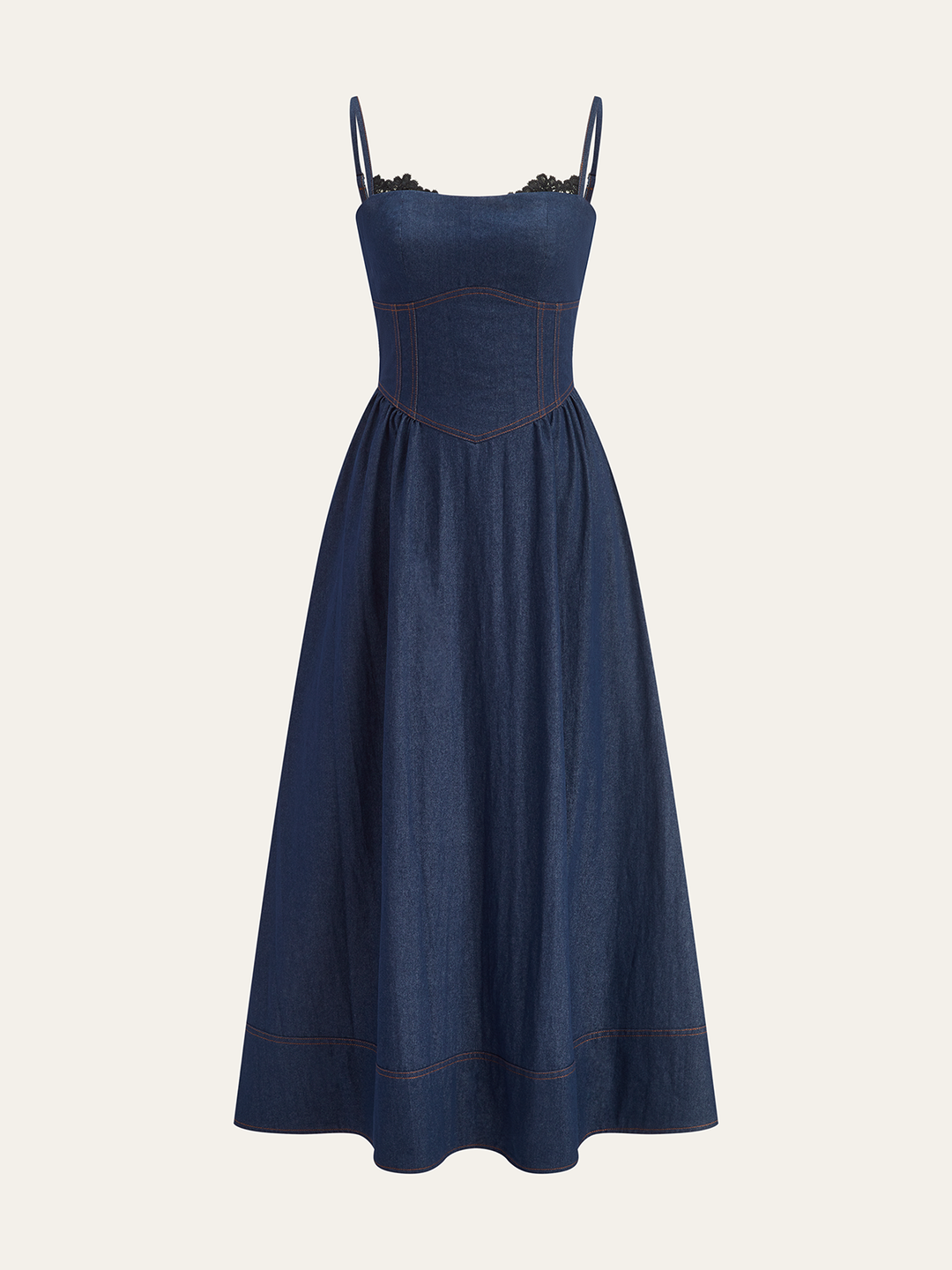 Lace Trim Denim Cami Maxi Dress