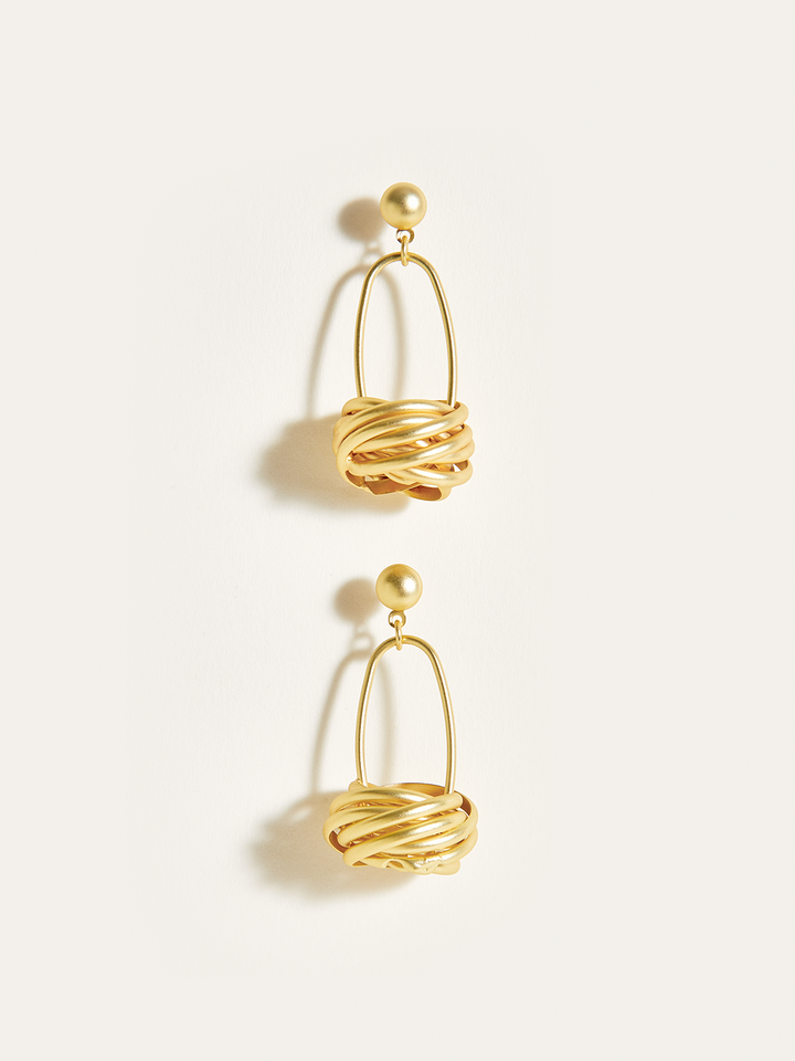 Golden Basket Drop Earrings