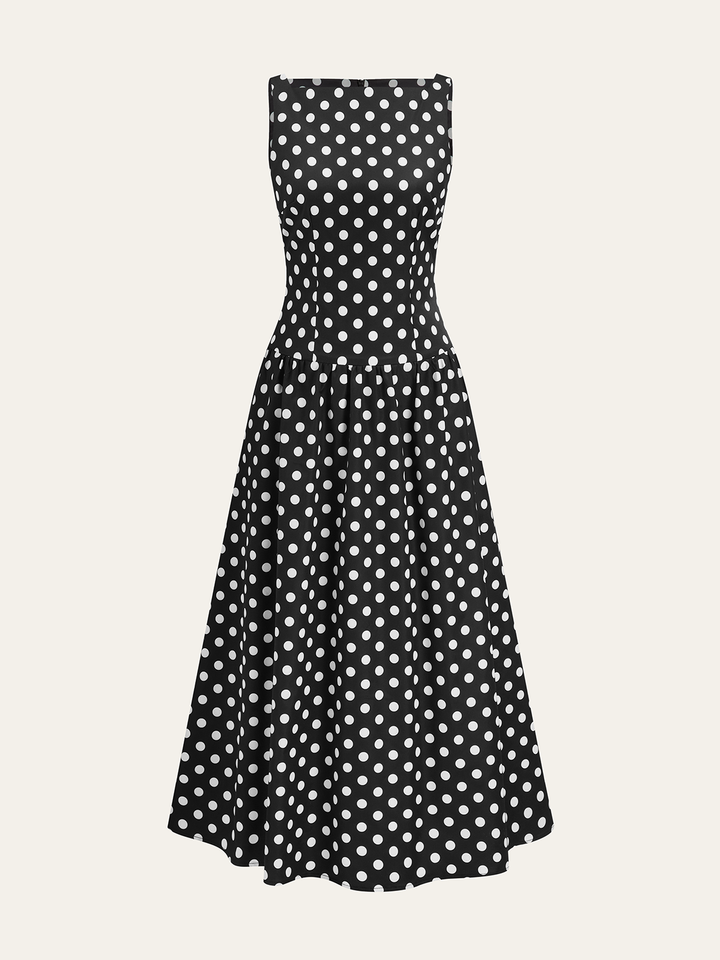 Polka Dot Sleeveless Midi Dress