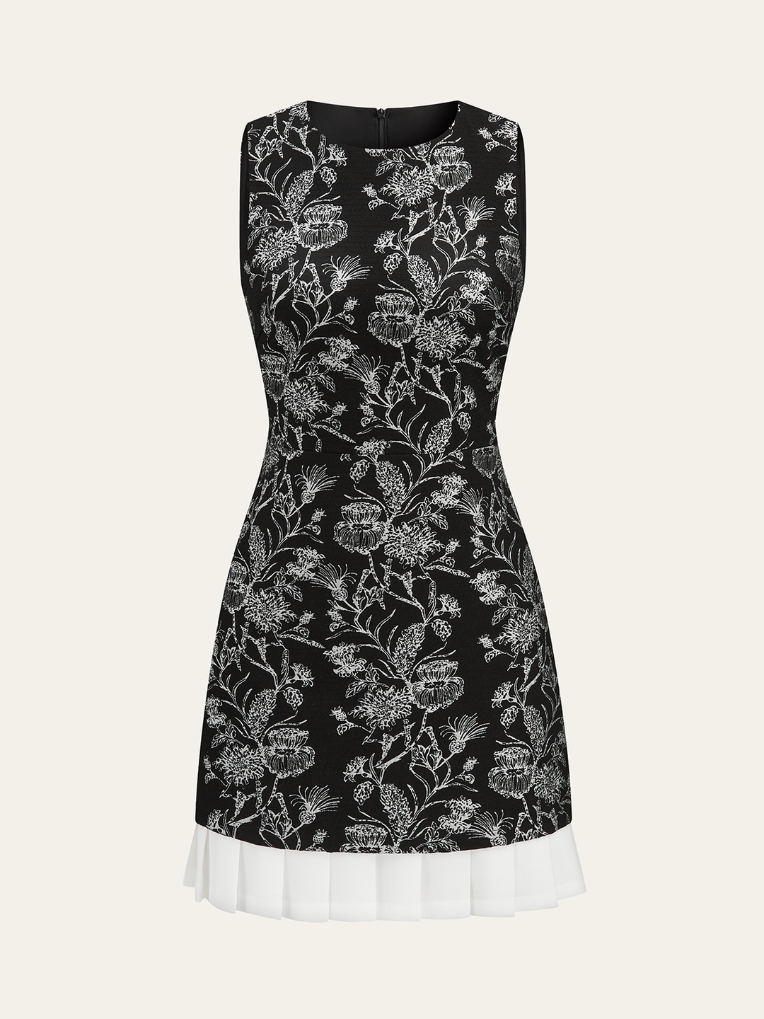 Floral Printed Sleeveless Dress with Pleated Hem