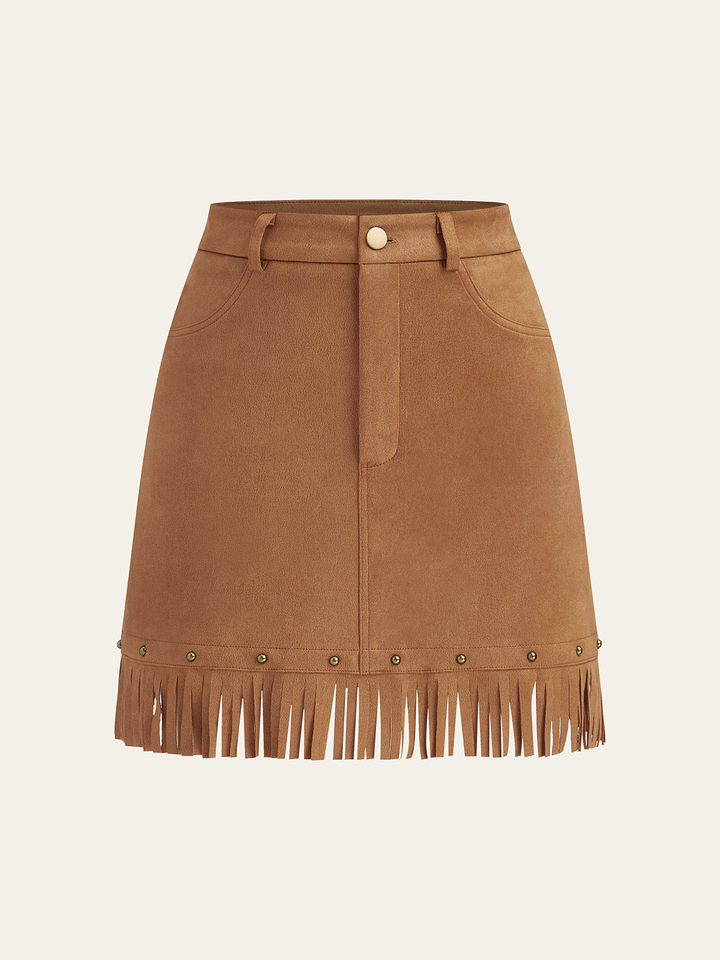Suede Fringe Mini Skirt