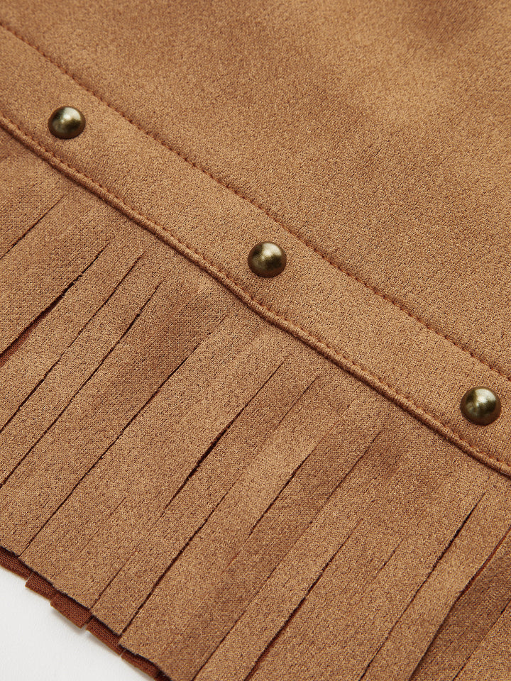 Suede Fringe Mini Skirt