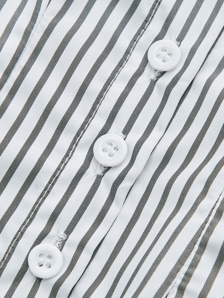 Cinched Waist Striped Button Shirt