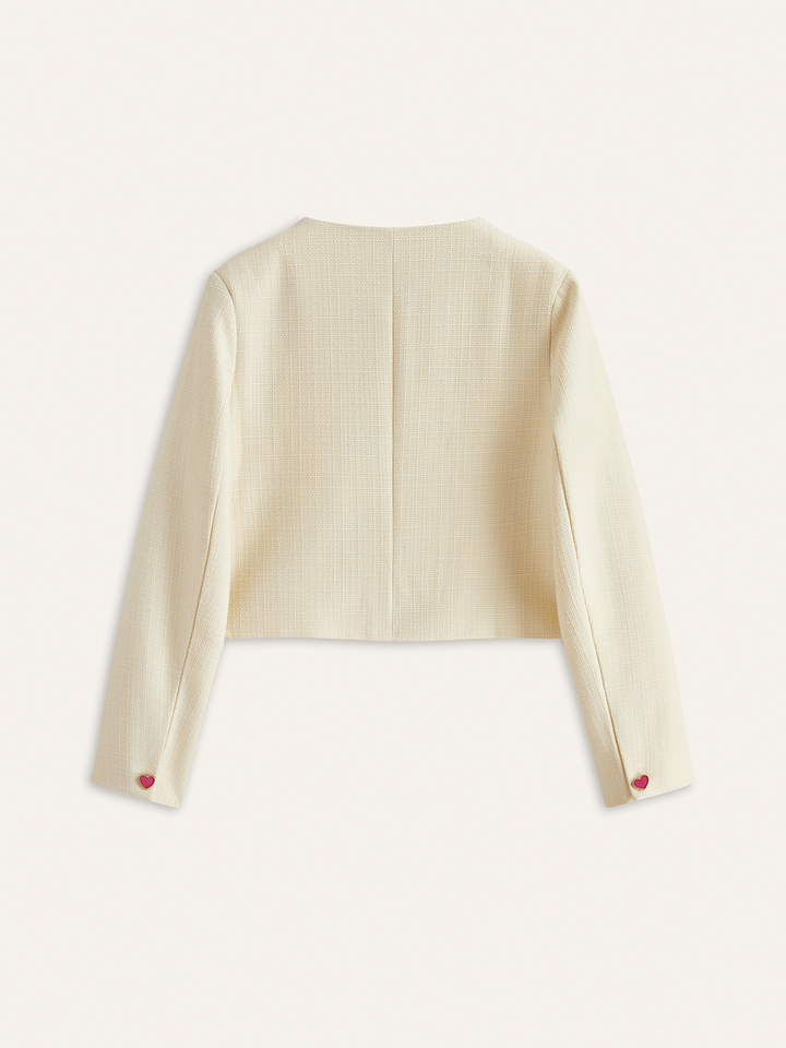 Colorful Heart Button Cropped Blazer