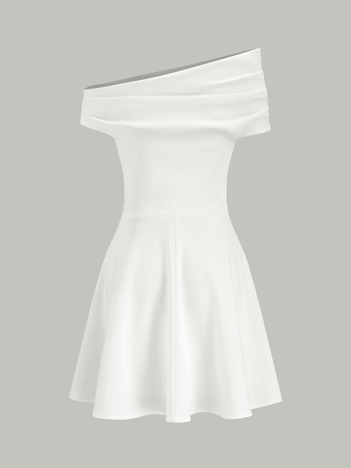 Off-Shoulder Ruched Flare Dress