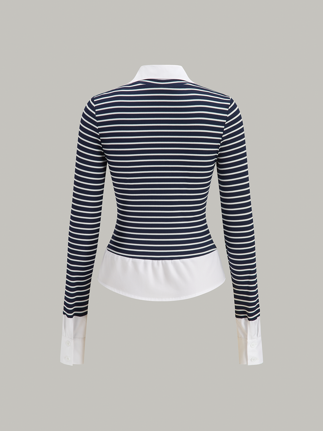 2 in 1 Striped Ribbed Paneled Long-Sleeve Blouse