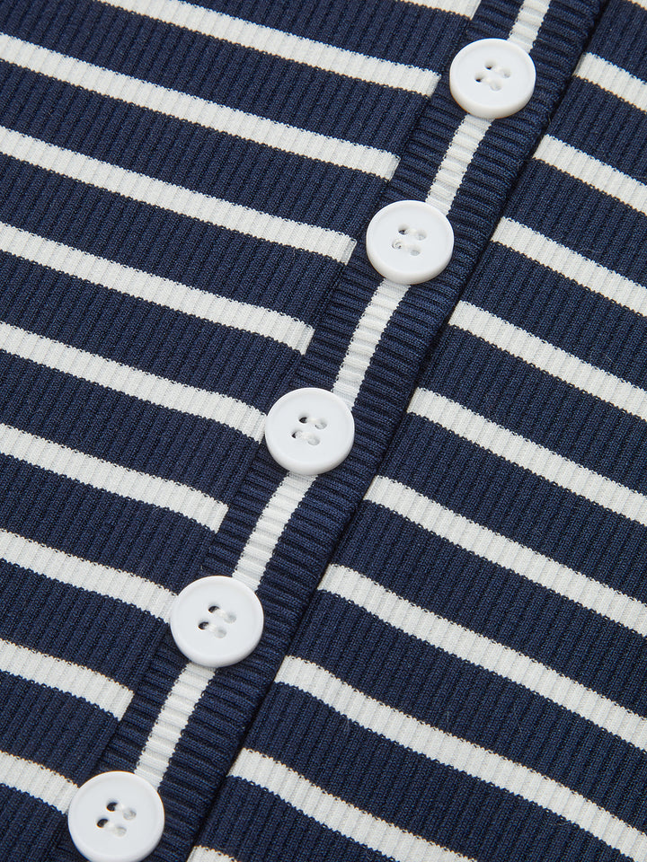 2 in 1 Striped Ribbed Paneled Long-Sleeve Blouse