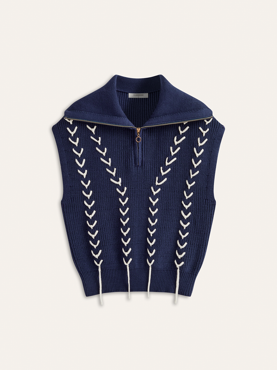 Zip Collared Knit Vest with Stitch Detailing