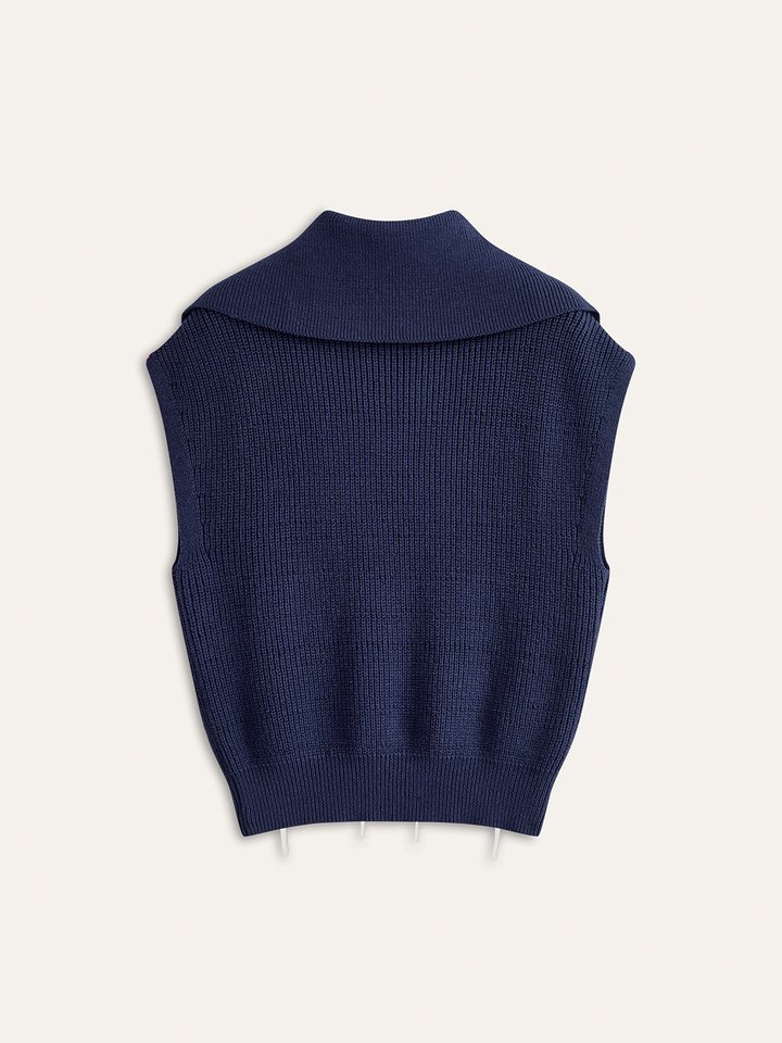 Zip Collared Knit Vest with Stitch Detailing