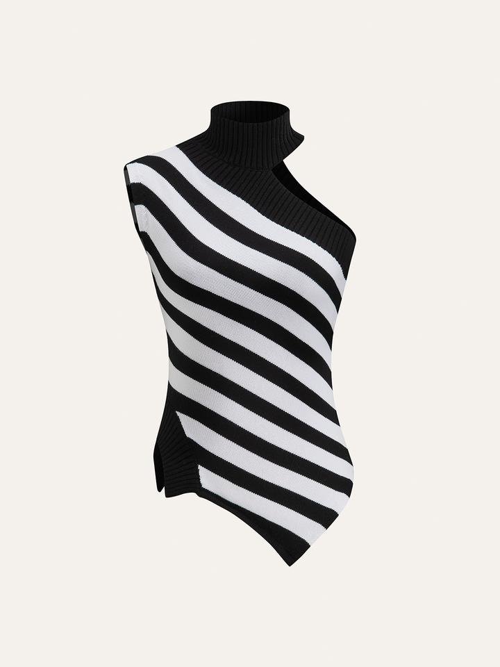 Striped Asymmetric Mock Neck Sweater Vest