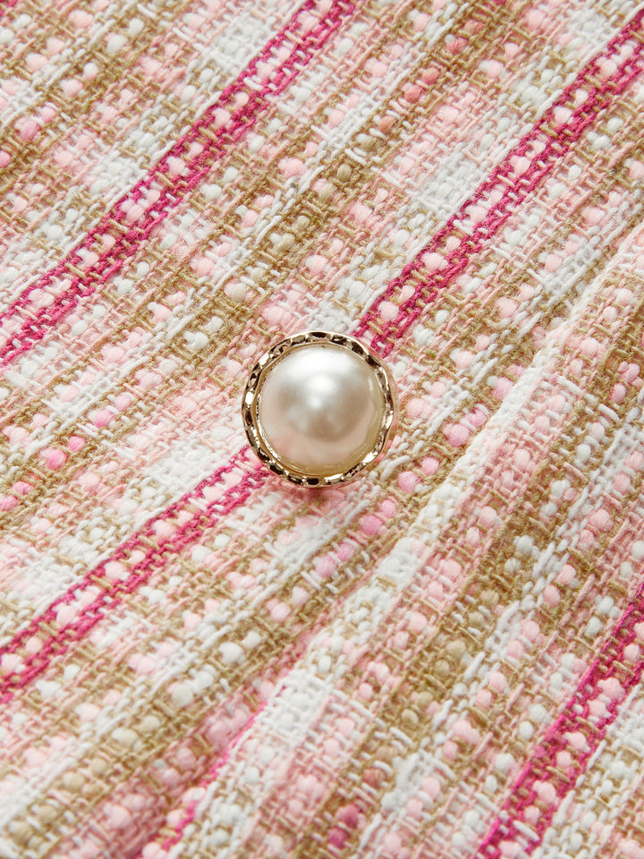 Bow Neckline Tweed Paneled Mini Dress