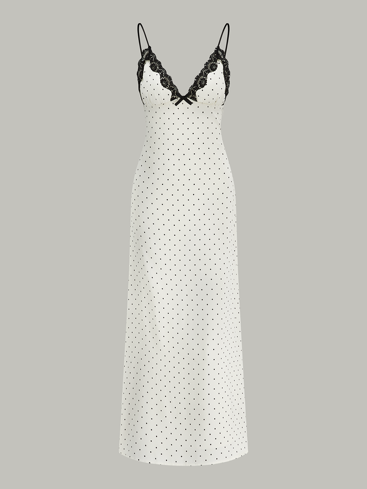 Lace Trim Polka Dot Cami Midi Dress