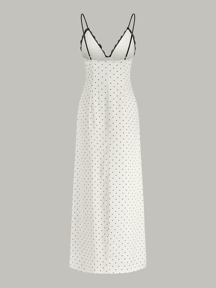 Lace Trim Polka Dot Cami Midi Dress