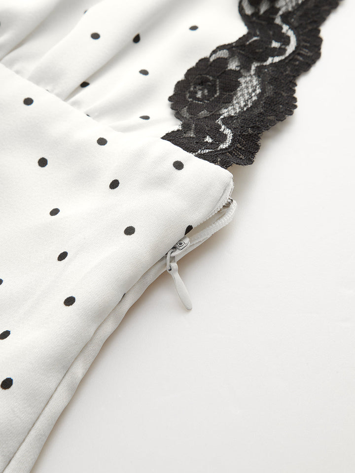 Lace Trim Polka Dot Cami Midi Dress