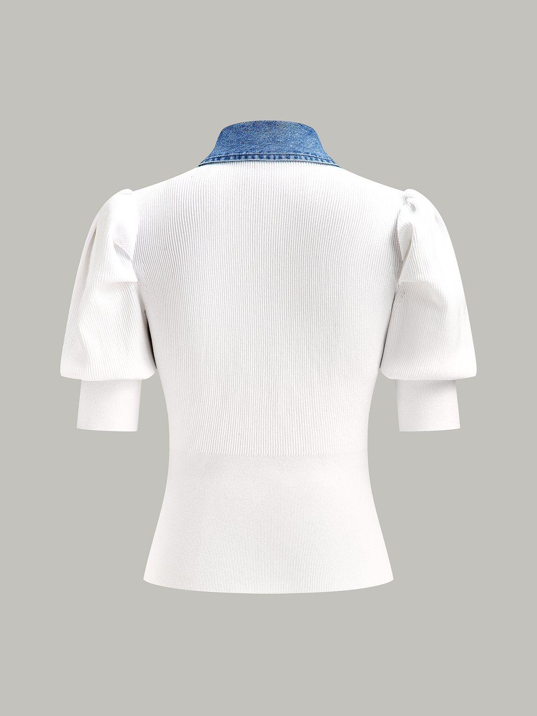 Knitted and Denim Contrast Button Top