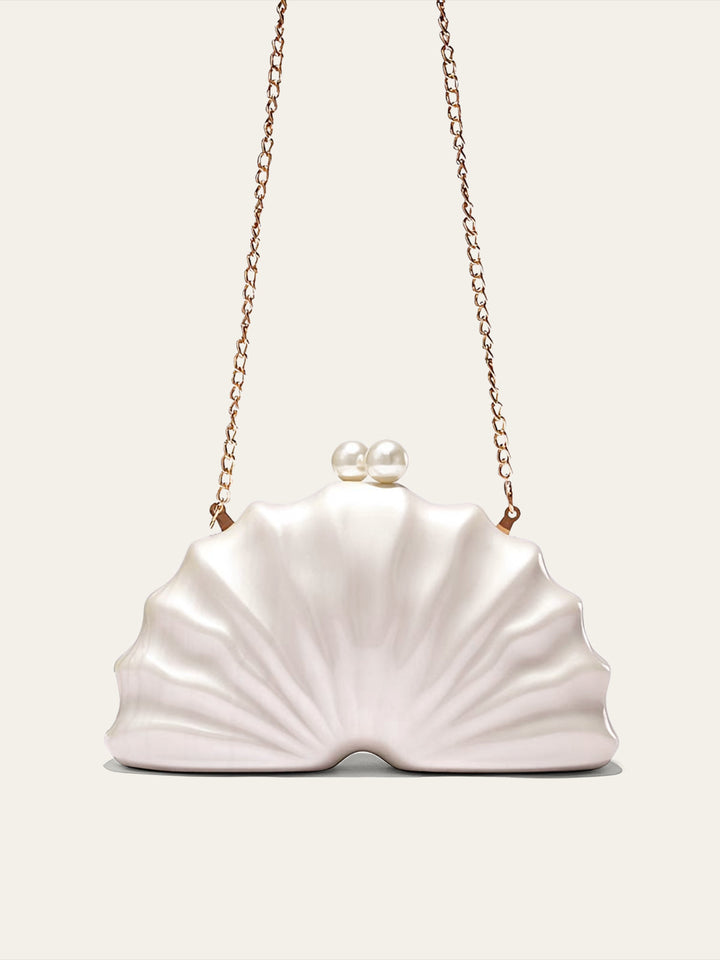 Acrylic Shell Bag with Gold Chain Strap