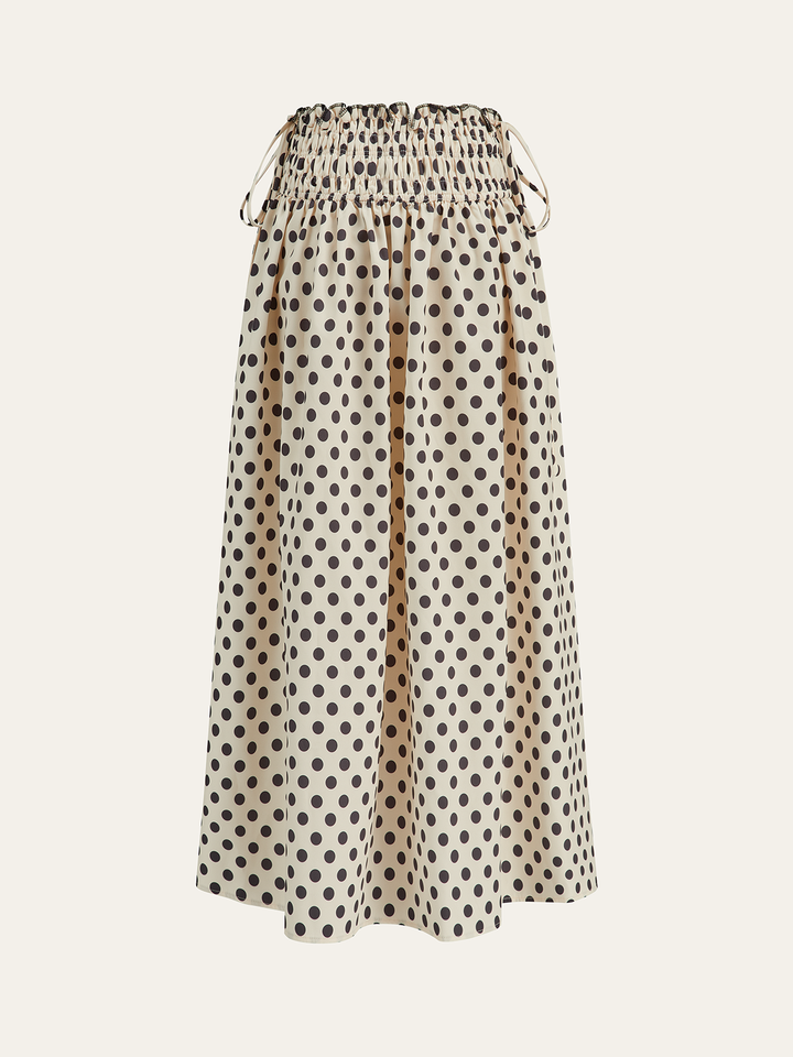 Polka Dot Smocked Waist Midi Skirt