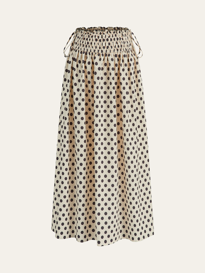 Polka Dot Smocked Waist Midi Skirt