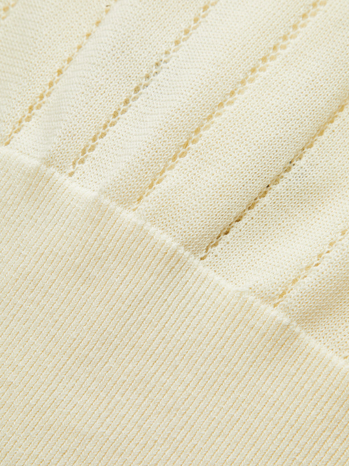 Eyelet-Striped Waist-Cinched Knit Cardigan