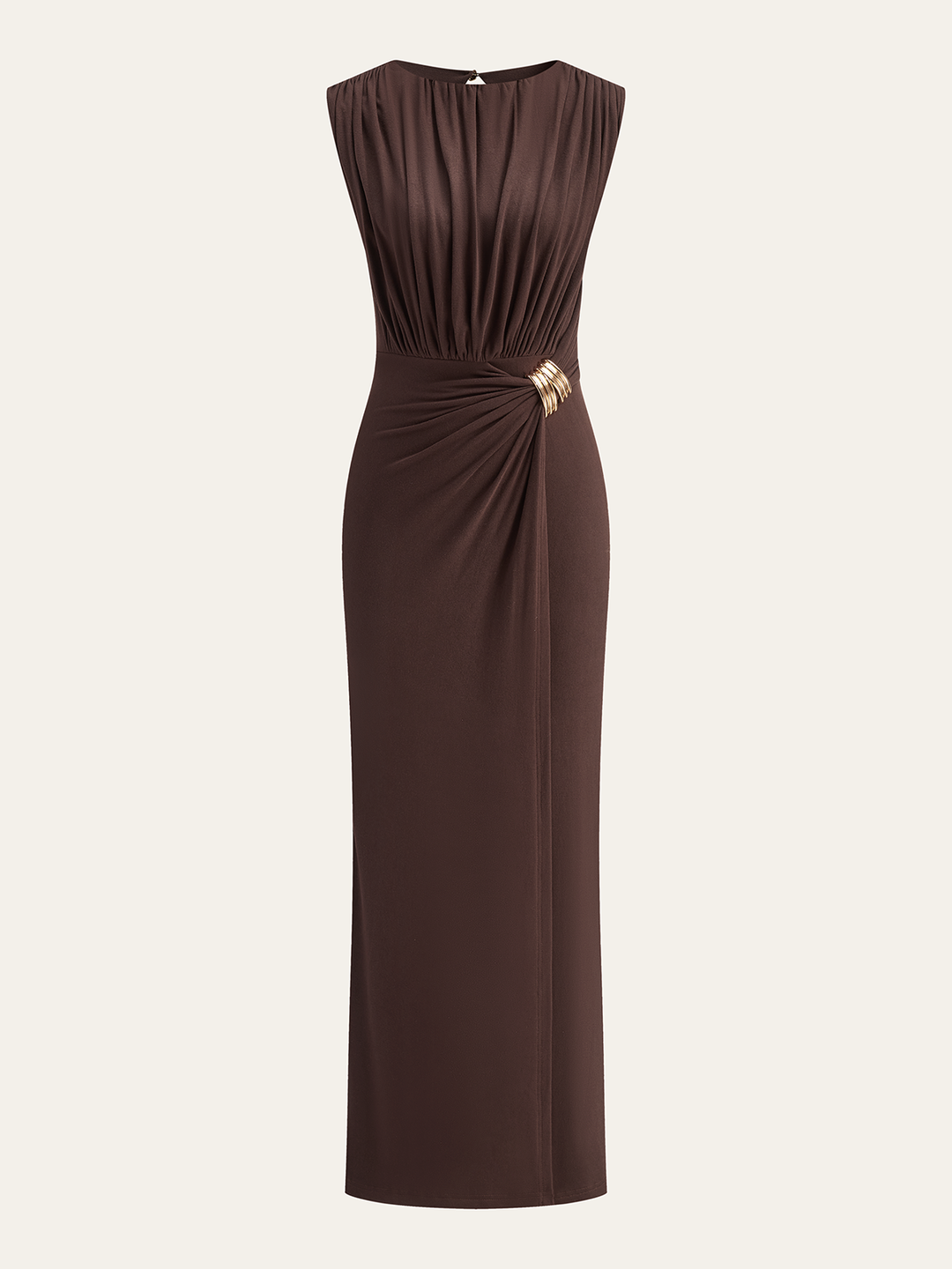 Metal Buckle Sleeveless Ruched Maxi Dress