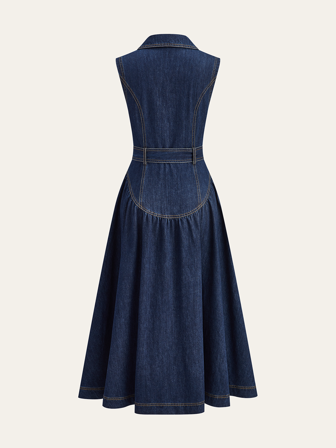 Metal Detail Denim Button-Front Belted Dress