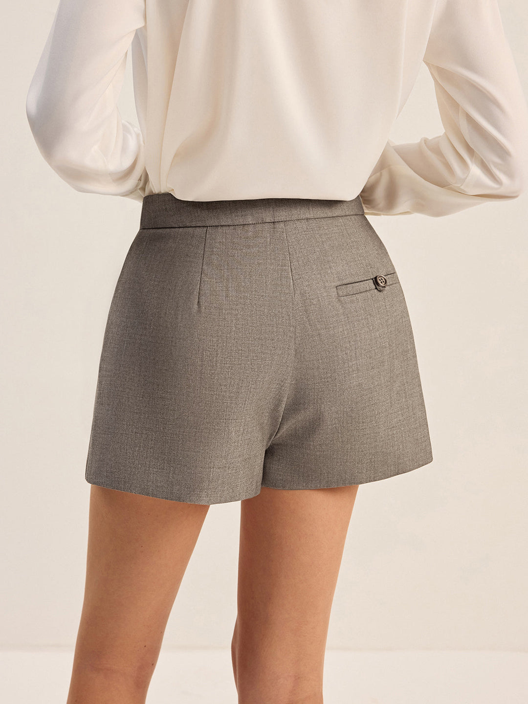Cotton Blend Pleated Shorts