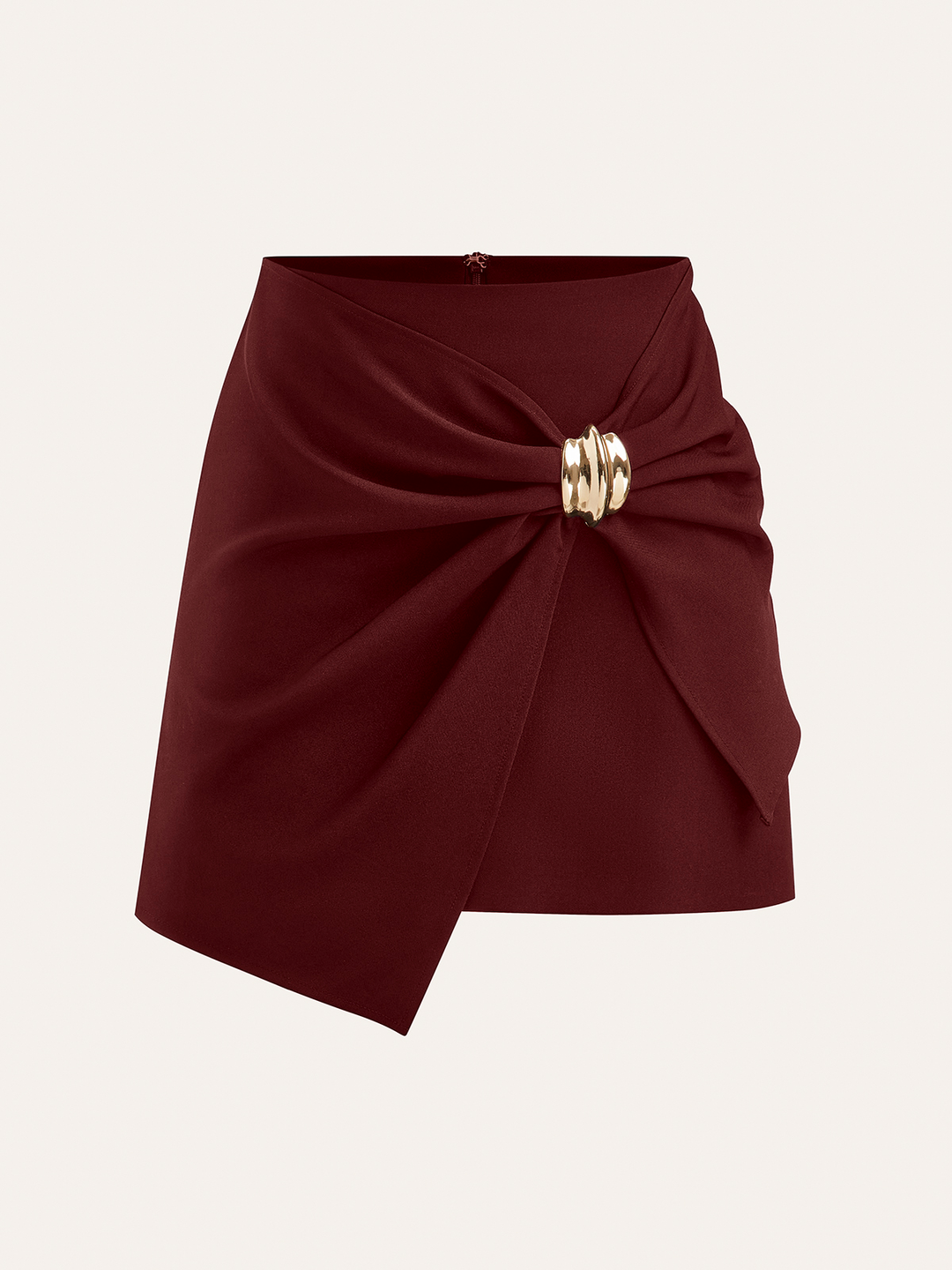 Asymmetric Ruched Wrap Mini Skirt with Metal Buckle