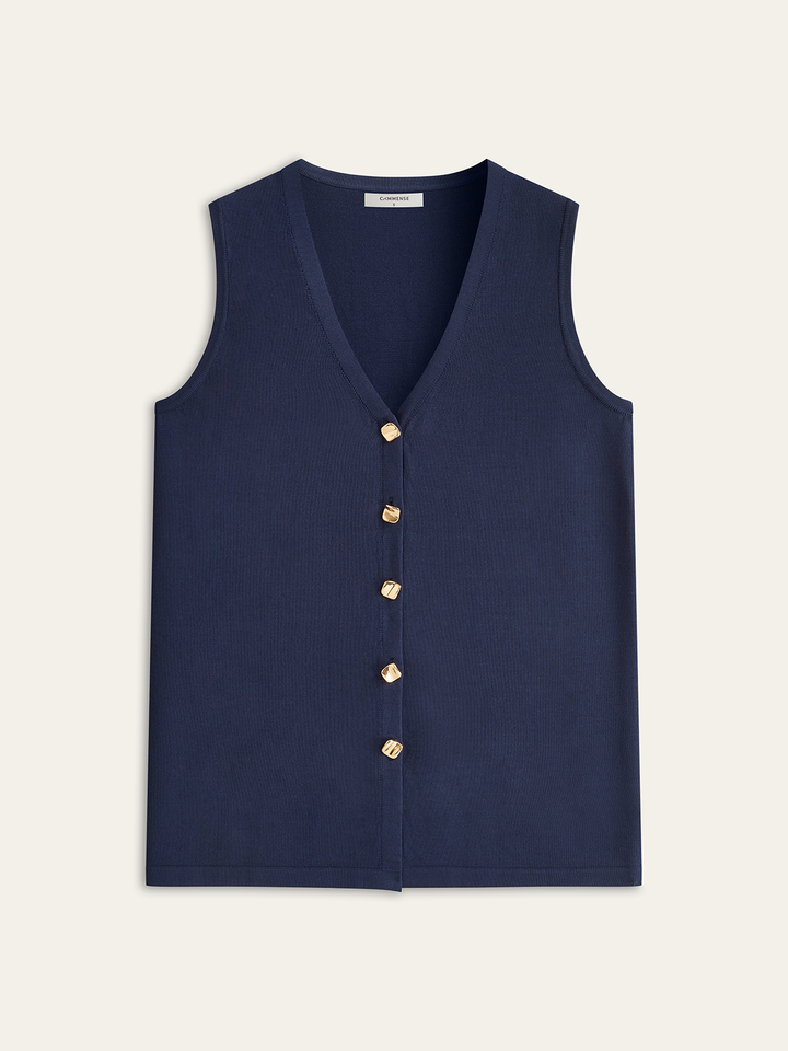 Golden Button Knit Vest Pants Set