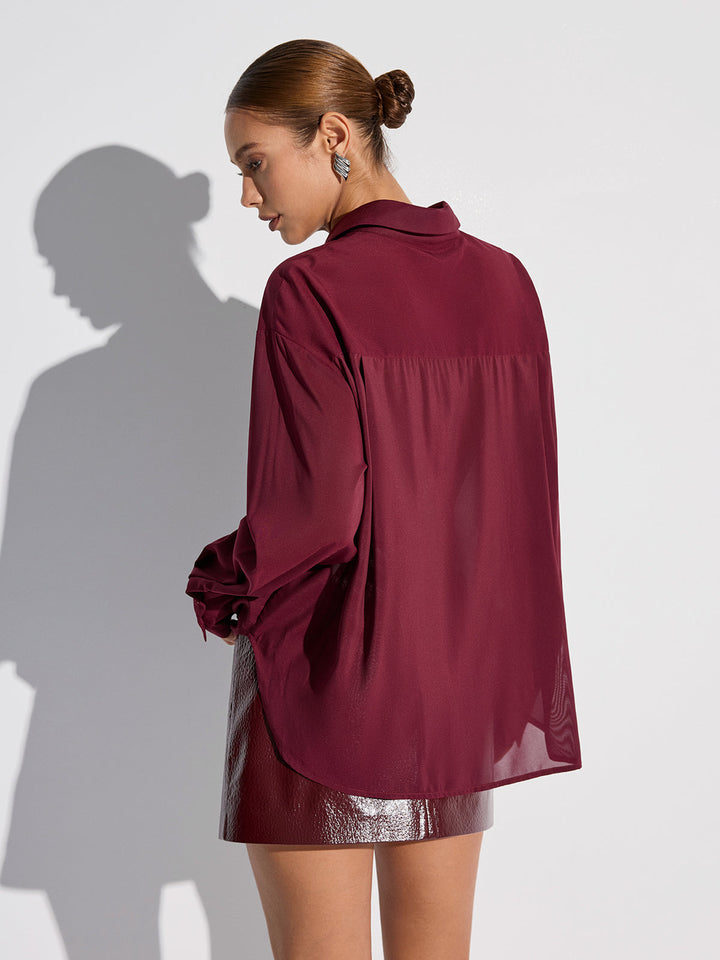 Semi-Sheer Chiffon Button Shirt