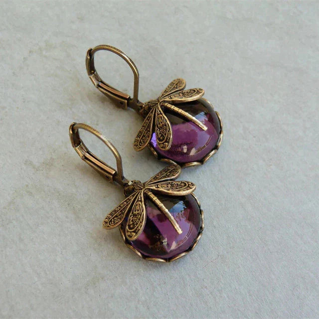 Dragonfly Earrings in Antique Gold