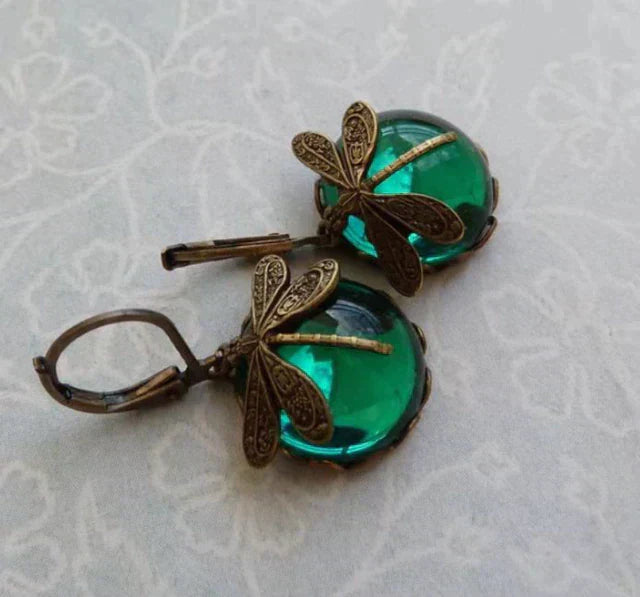 Dragonfly Earrings in Antique Gold