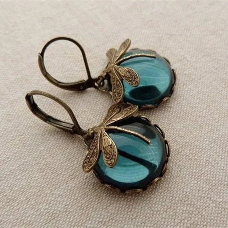 Dragonfly Earrings in Antique Gold