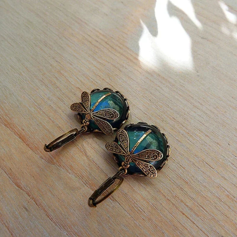 Dragonfly Earrings in Antique Gold
