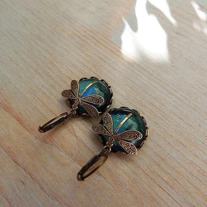 Dragonfly Earrings in Antique Gold