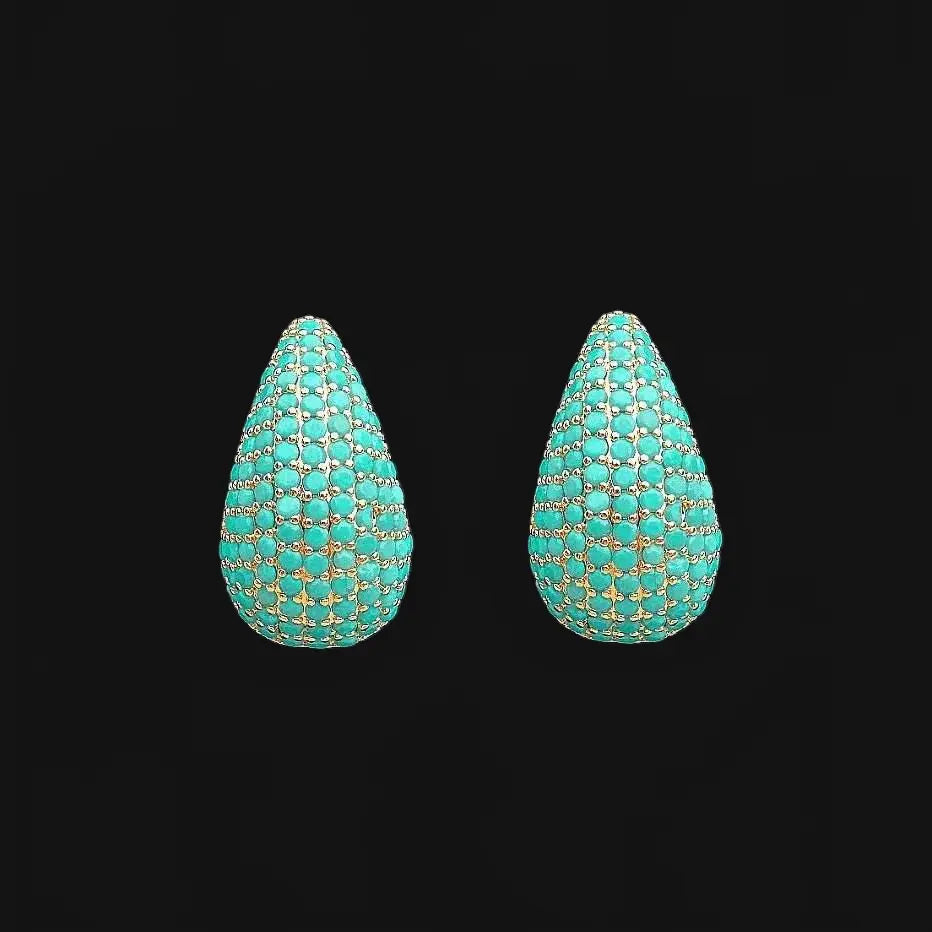 Gold-plated drop earrings with turquoise zirconia