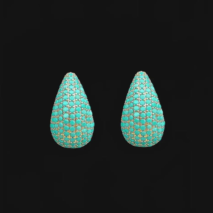 Gold-plated drop earrings with turquoise zirconia