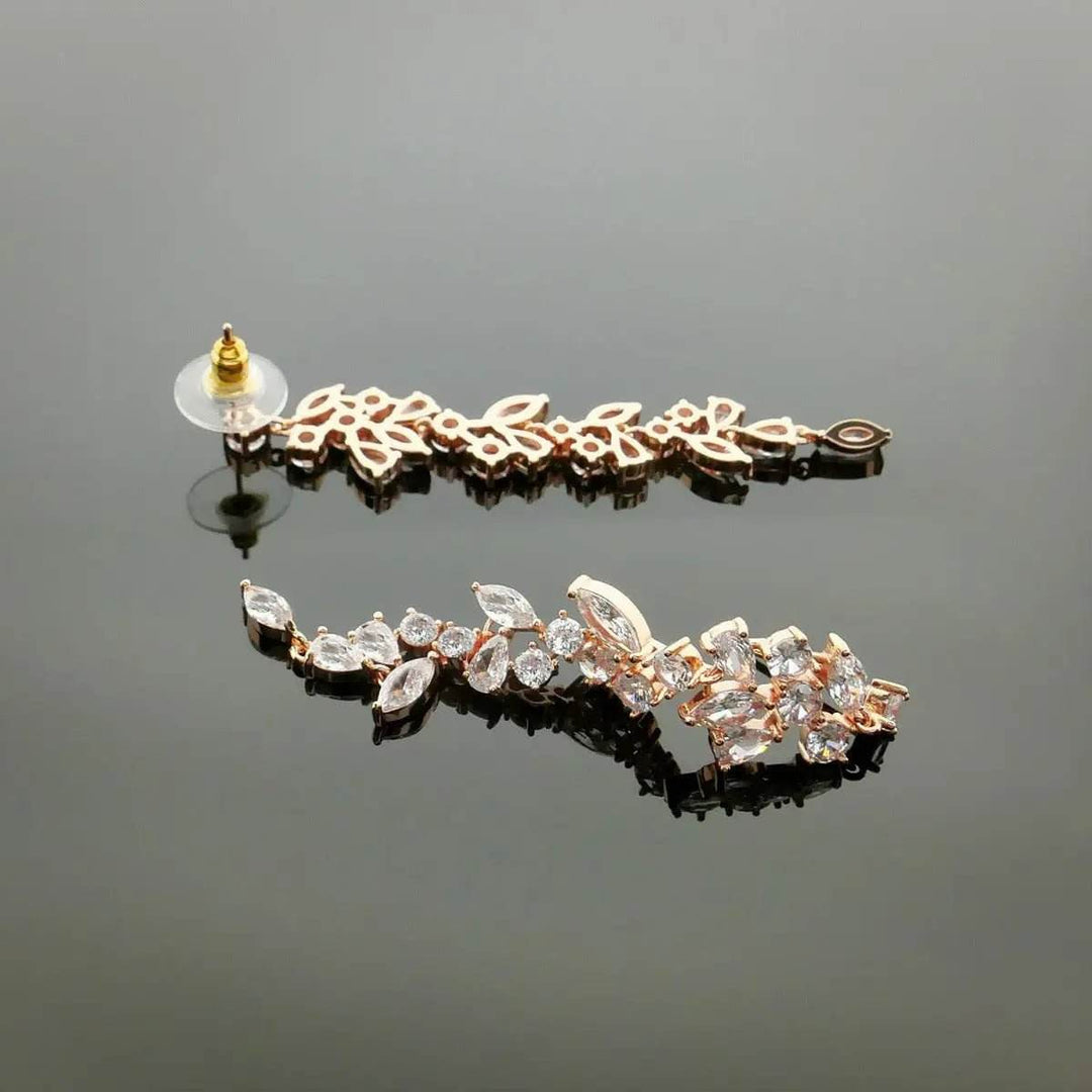 Rose gold leaf dance earrings with zirconia
