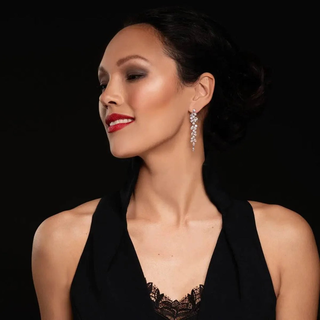 Rose gold leaf dance earrings with zirconia