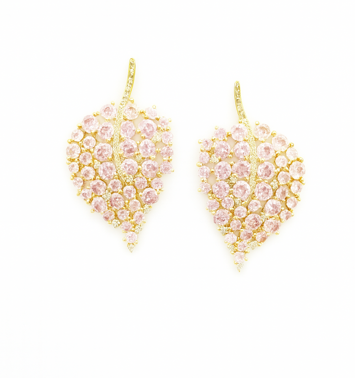 Gold-colored Earrings with Pink Zirconia Stones