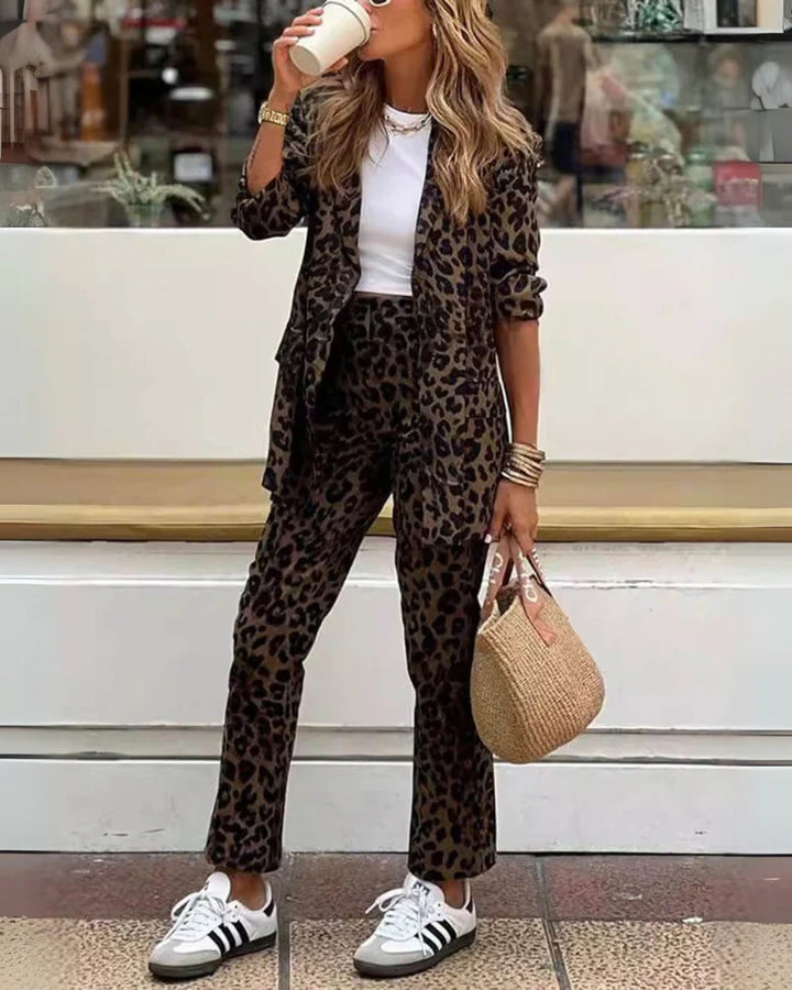 Arila | Leopard Print Dress and Pants Set