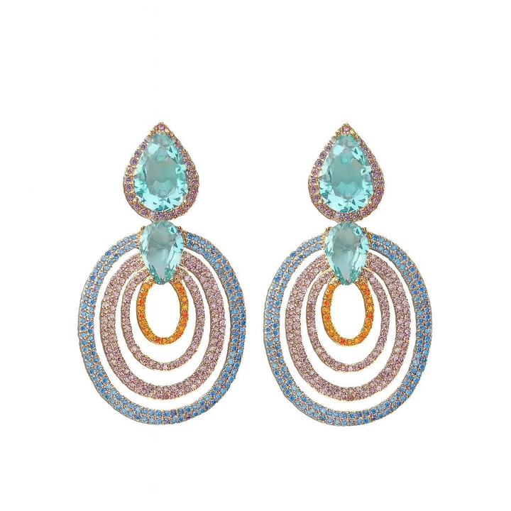 Rose gold colored earrings with turquoise colored zirconias