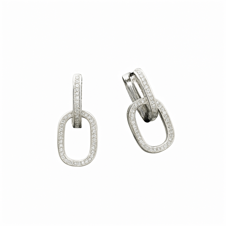Silver-colored link earrings with zirconia
