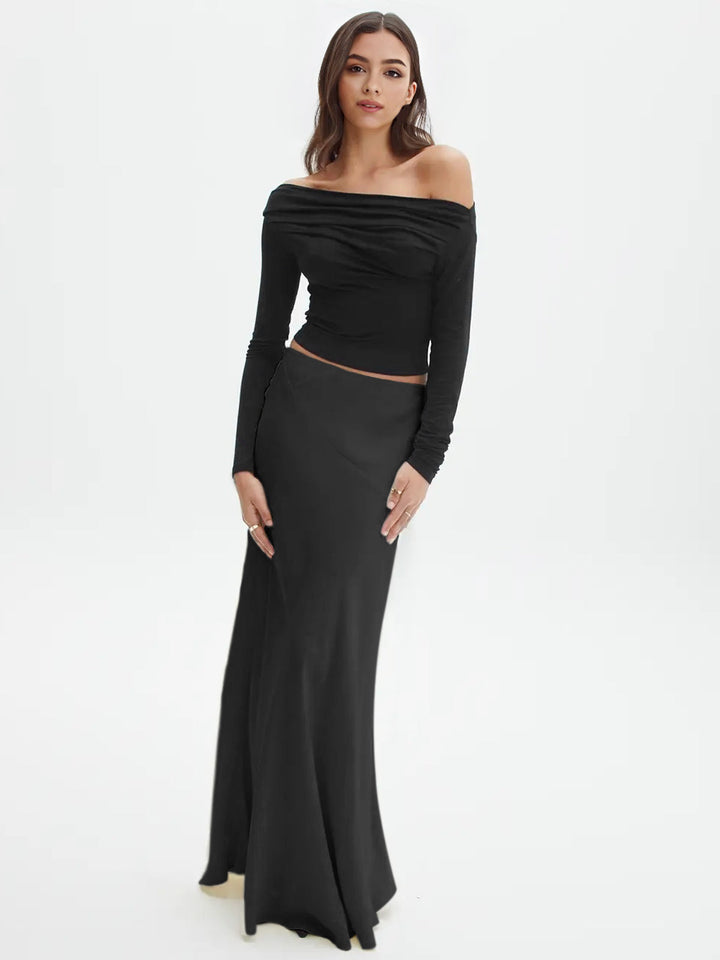 Oblique Off-Shoulder Long Sleeve T-Shirt