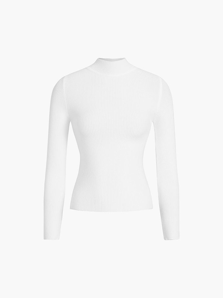 Mock Neck Rib Long Sleeve Knit Top