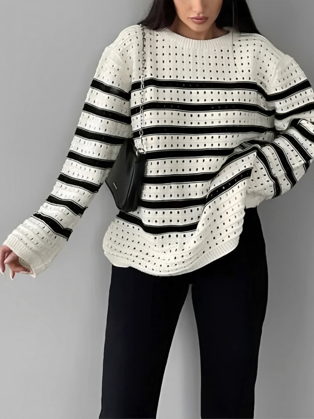 Know Your Worth Eyelet Stripe Sweater