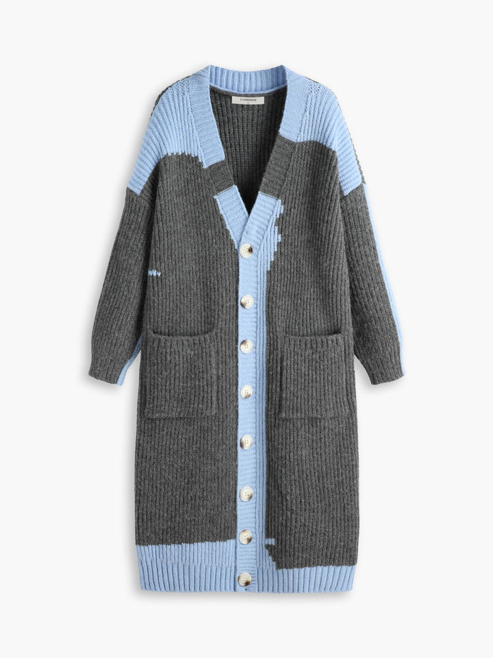 Oversized Colorblock Longline Cardigan